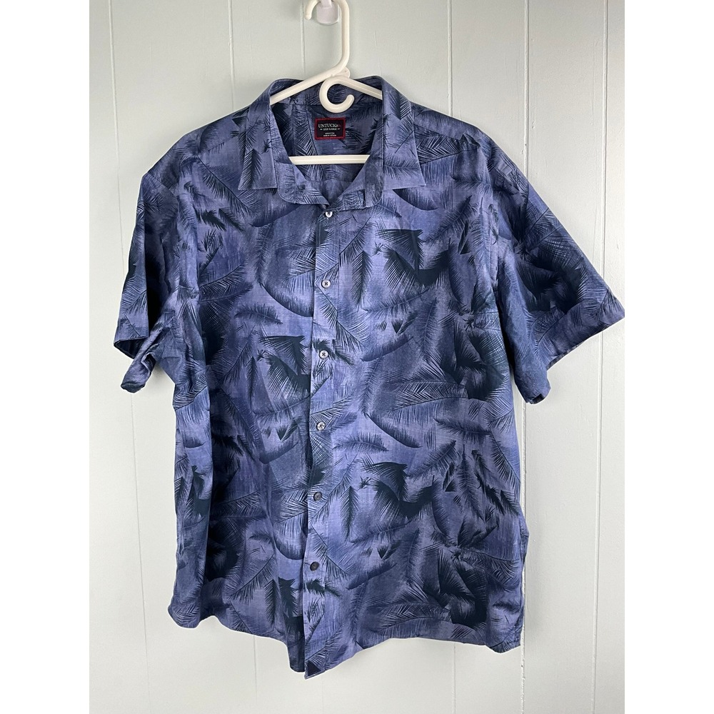 UNTUCKit Ferrara Navy Blue Palm Leaf Tropical Print‎ Cotton Shirt Mens XXXL 3XL
